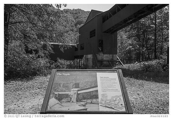 Tipple interpretive sign, Nuttallburg. New River Gorge National Park and Preserve (black and white)