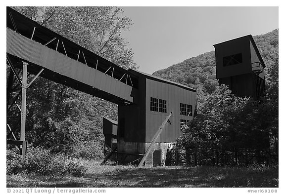 Conveyor and Tipple, Nuttallburg. New River Gorge National Park and Preserve (black and white)