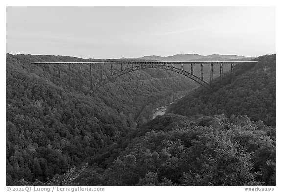 New River Gorge and Bridge at dawn. New River Gorge National Park and Preserve (black and white)