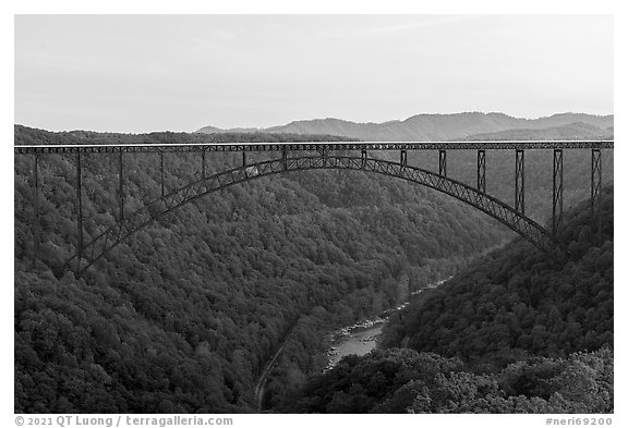 New River Gorge Bridge at dawn. New River Gorge National Park and Preserve (black and white)