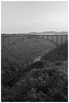 New River and New River Gorge Bridge at dawn. New River Gorge National Park and Preserve ( black and white)