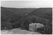 New River Gorge Bridge from Long Point, dawn. New River Gorge National Park and Preserve ( black and white)