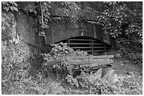 Rails and shaft opening, Kaymoor Mine Site. New River Gorge National Park and Preserve ( black and white)