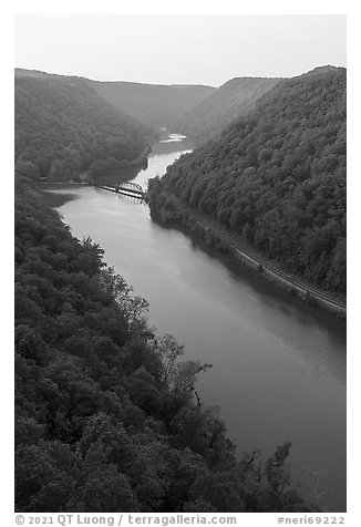 New River from Hawks Nest State Park. New River Gorge National Park and Preserve (black and white)
