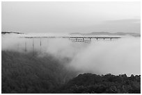 New River Gorge above fog at dawn. New River Gorge National Park and Preserve ( black and white)