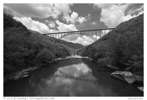 New River Gorge Bridge above New River. New River Gorge National Park and Preserve (black and white)