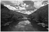 New River Gorge Bridge above New River. New River Gorge National Park and Preserve ( black and white)