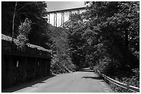 Fayette Station Road and New River Gorge Bridge. New River Gorge National Park and Preserve ( black and white)