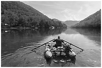 Boater on New River. New River Gorge National Park and Preserve ( black and white)