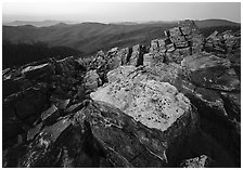 Rock slabs, Black Rock, dusk. Shenandoah National Park, Virginia, USA. (black and white)