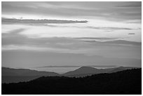 Ridges and sky at sunset from The Point Overlook. Shenandoah National Park ( black and white)