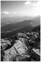 View over hills and crest from Little Stony Man, early morning. Shenandoah National Park ( black and white)