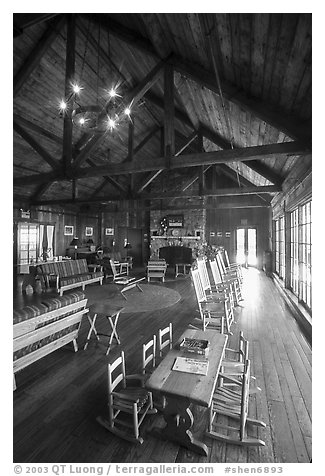 Main guest hall of Big Meadows Lodge. Shenandoah National Park (black and white)