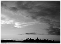 Clouds and islet at sunset, Kabetogama Lake. Voyageurs National Park ( black and white)