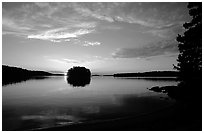 Sunset on island on Kabetogama lake near Ash river. Voyageurs National Park, Minnesota, USA. (black and white)