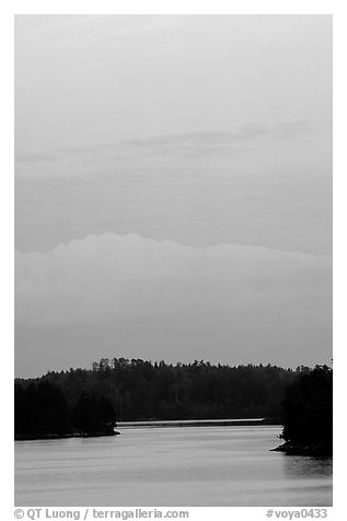 Kabetoga narrows at dusk. Voyageurs National Park (black and white)