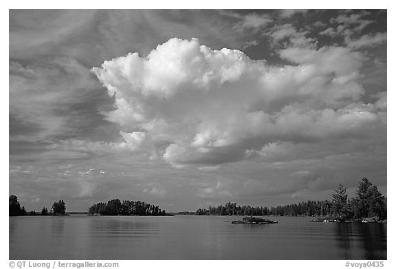 Bright cloud above Rainy lake. Voyageurs National Park (black and white)