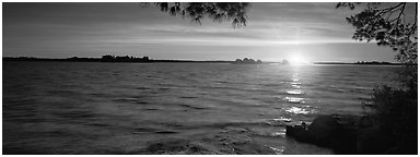Sunrise over lake. Voyageurs National Park (Panoramic black and white)