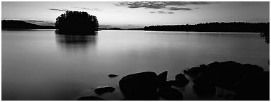 Calm evening over Kabetogama Lake. Voyageurs National Park (Panoramic black and white)