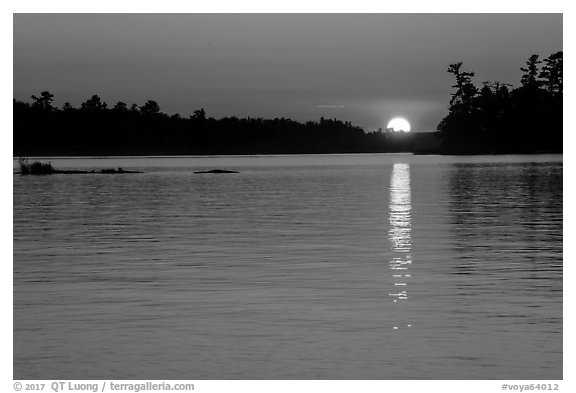 Sun setting over Kabetogama Lake. Voyageurs National Park (black and white)