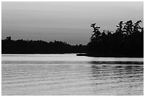 Water ripples and Bittersweet Island at sunset, Kabetogama Lake. Voyageurs National Park ( black and white)