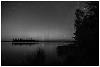 Northern Lights, Bittersweet Island, Kabetogama Lake. Voyageurs National Park ( black and white)