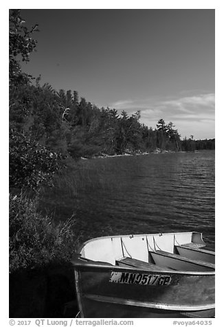 Boat, Mukooda Lake. Voyageurs National Park (black and white)