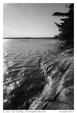Rock slab on shore of Mukooda Lake. Voyageurs National Park (black and white)