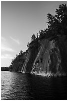 Sheer cliffs of Grassy Bay, Sand Point Lake. Voyageurs National Park ( black and white)