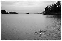 Man swimming, Anderson Bay. Voyageurs National Park ( black and white)