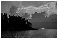 Sun setting below cloud, Rainy Lake. Voyageurs National Park ( black and white)