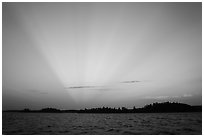 Anticrepuscular rays over Rainy Lake. Voyageurs National Park ( black and white)