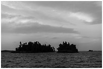 Islets at sunset, Rainy Lake. Voyageurs National Park ( black and white)