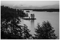 Islets and Anderson Bay, sunrise. Voyageurs National Park ( black and white)