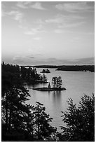 Forested Islets, Anderson Bay, sunrise. Voyageurs National Park ( black and white)