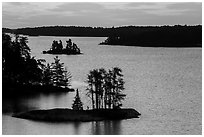 North Woods islets from above, Anderson Bay, sunrise. Voyageurs National Park ( black and white)