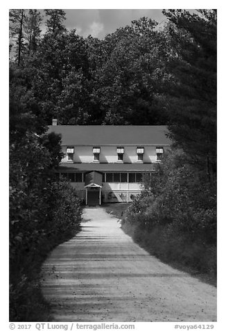 Path and Kettle Falls Hotel. Voyageurs National Park (black and white)