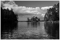 Islet and reflections, Sand Point Lake. Voyageurs National Park ( black and white)