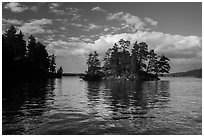 North Woods islet and reflection, Sand Point Lake. Voyageurs National Park ( black and white)