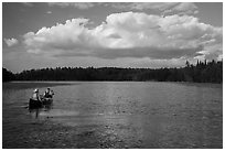 Canoe on small arm of Sand Point Lake. Voyageurs National Park ( black and white)