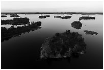 Aerial view of Chief Woodenfrog islands, Kabetogama Lake. Voyageurs National Park ( black and white)