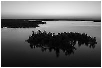 Aerial view of Bittersweet Island at sunset, Kabetogama Lake. Voyageurs National Park ( black and white)