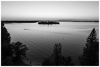 Aerial view of Woodenfrog shore at sunset, Kabetogama Lake. Voyageurs National Park ( black and white)