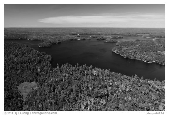Aerial view of Old Dutch Bay, Namakan Lake. Voyageurs National Park (black and white)