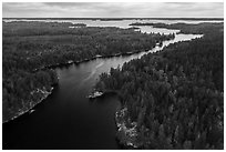 Aerial view of Kettle Channel, Rainy Lake. Voyageurs National Park ( black and white)