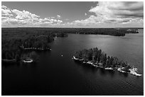 Aerial view of Surveyors Island, Rainy Lake. Voyageurs National Park ( black and white)