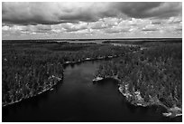 Aerial view of American Channel, Rainy Lake. Voyageurs National Park ( black and white)