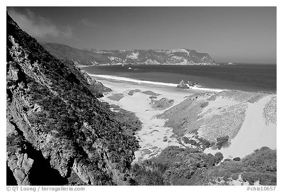 Dunes and Cuyler Harbor, mid-day, San Miguel Island. Channel Islands National Park (black and white)