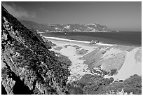 Dunes and Cuyler Harbor, mid-day, San Miguel Island. Channel Islands National Park, California, USA. (black and white)