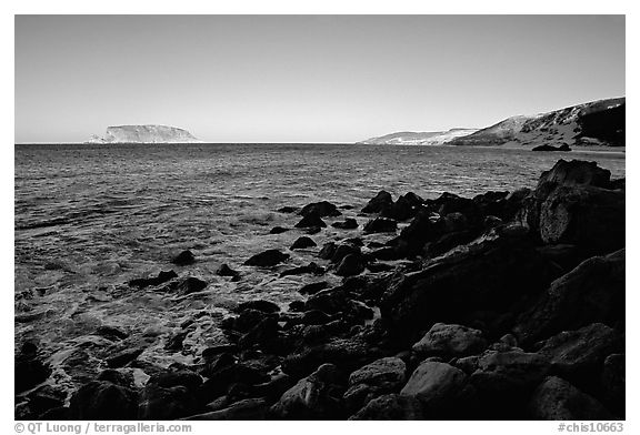 Prince Island and Cuyler Harbor, sunset, San Miguel Island. Channel Islands National Park (black and white)